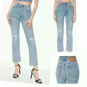 Aritzia  Denim Forum Arlo High Rise Straight Leg distressed size 24